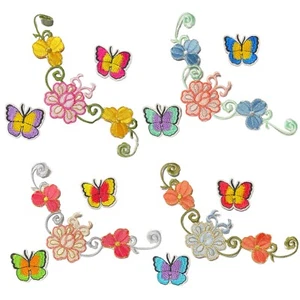 1x Set Flower & Butterflies Theme Sew-On Iron-On Embroidered Patches - Picture 1 of 10