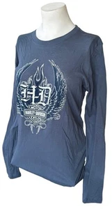 Camisa azul manga larga Harley Davidson Motorcycles Next Level para mujer talla grande - Imagen 1 de 3
