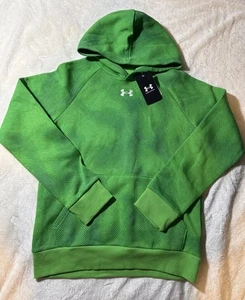 Under Armour Boys Large Rival Fleece Printed Pullover Hoodie Green Screen White - Picture 1 of 4