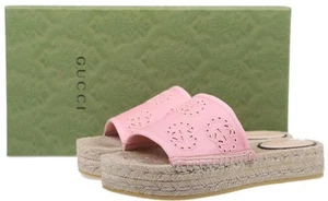 NUEVO GUCCI ROSA DOBLE G ESTAMPADO RECORTES LONA ALPARGATA SANDALIA ZAPATOS 37/ US 7 - Imagen 1 de 8