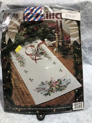 New Bucilla Doves & Holly Table Runner Stamped Embroidery Kit Christmas 82982 - Image 1 of 4
