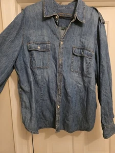 Top vintage Ralph Lauren Jeans Co denim donna L blu manica lunga bottoni davanti - Foto 1 di 4