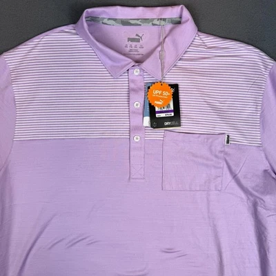 NWT PUMA Mens 2XL Cloudspun Pocket Polo Lupine Heather Purple Golf Shirt UPF 50+ - Image 1 of 4