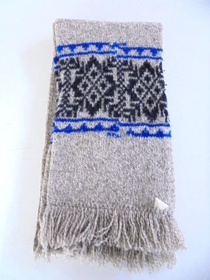 Bufanda tejida vintage de lana diseño nórdico espiga con patrón negro y azul Foto 1 de 2