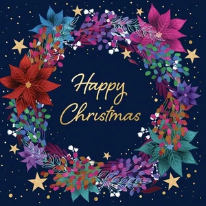 10er Pack Charity Weihnachtskarten "Happy Xmas Wreath" für Big C Cancer Charity - Bild 1 von 4