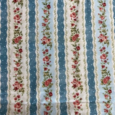 Northcott Fabric Vintage Rose 21555 Deborah Edwards Floral Stripe 44W x 44L - Image 1 of 4
