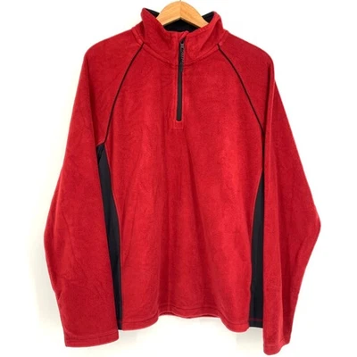 Saks Fifth Avenue XL Red Black Fleece Quarter Zip Pullover Collared Long Sleeve - Image 1 of 4