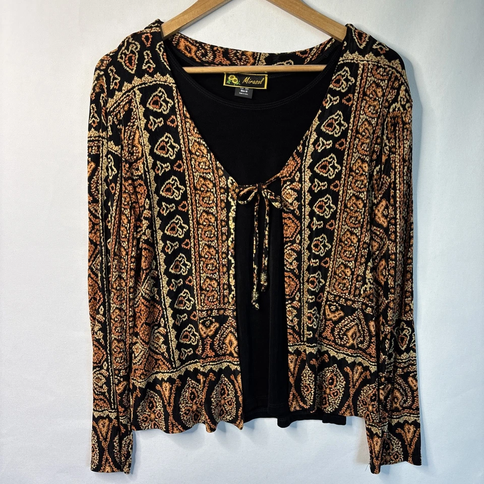 Винтажный Mirasol 2 изделия комплект черный майка и кардиган куртка женщин M сделано в США - Изображение 1 из 4