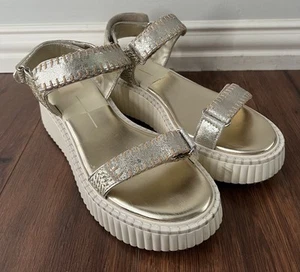 DOLCE VITA Silver Distressed Leather Debra Platform Sandals Shoes Sz 9.5 - Picture 1 of 10