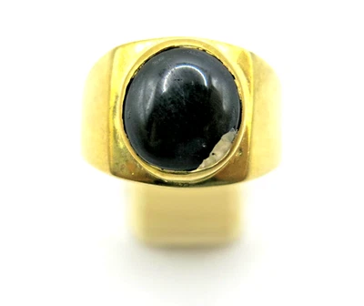 Anillo de sello vintage para hombre de oro de 18 quilates sobre latón piedra preciosa de ónix negro - talla 12 Foto 1 de 4