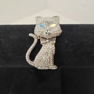 Gossip Rhinestone Women's Watch | Cat Design Silver Tone | Black Leather Band - Picture 1 of 12