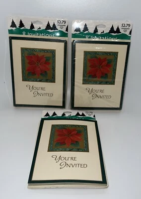 Hallmark Invitaciones Fiesta Navidad Embajador Vintage 3 Juegos De 8 Poinsettia Foto 1 de 4