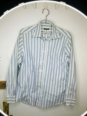 Versace Clásico Blanco Azul Patrón Geométrico Rayas Botón Camisa Algodón 16 | 41 Foto 1 de 4