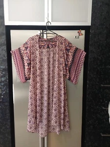 NEW SPORTSGIRL 10 12 S pink floral bohemian Boho kimono long Duster jacket - Picture 1 of 9