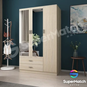 New Mirrored Wardrobe Bedroom Cupboard Closet Storage Cabinet Organiser Oak - Picture 1 of 11