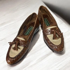 Womens Cole Haan Grand.OS Shoes Loafers Lace Up Snake Print Leather Tan Sz 6.5B - Picture 1 of 7