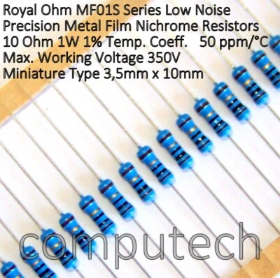 ROYAL OHM 10 pezzi 10 Ohm 1W 1% Resistenze strato di metallo basso rumore ROYALOHM MF01S