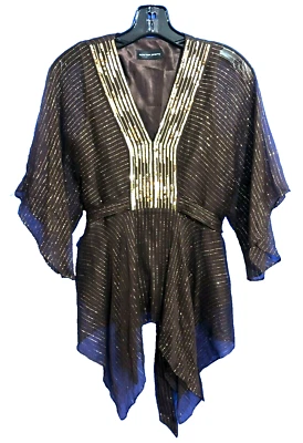 Blusa de cóctel SPENCER JEREMY Top METÁLICO/LENTEJUELAS Marrón/Dorado CHIFÓN FLUIDA XS Foto 1 de 4