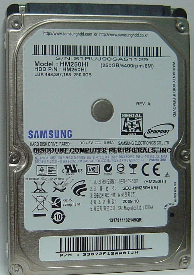 NEW HM250HI Samsung 250GB 2.5in 9.5MM SATA Hard Drive New Old Stock USA Seller - Image 1 of 1