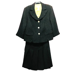 Studio 1 Skirt Suit Blazer Women Size 16 W Black Yellow Retro Secretary Chic - Picture 1 of 19