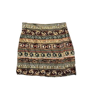 1990s Vintage White Stag Green Luxury Patterned Cotton Mini Wrap Skirt Size 14 - Picture 1 of 4
