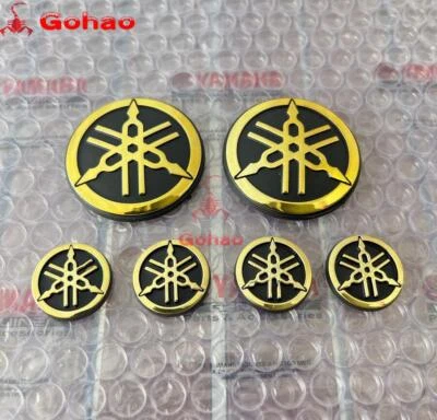 6x Gold 3D Logo For Bikes Tank Sticker Decal Emblem Tuning Fork Badge 25 50mm - Изображение 1 из 3
