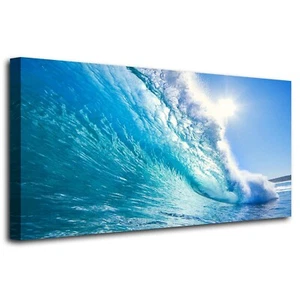 Canvas Prints Wall Art Blue Ocean Wave Surfing Sea Picture Paintings on Canva... - Picture 1 of 9