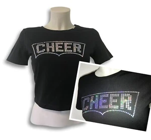 Cheerleader Top bauchfrei glitzer Aufdruck CHEER Damen Kinder Cropped Top black - Bild 1 von 2