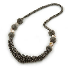Chunky Metallic Grey Glass Bead Necklace - 70cm L