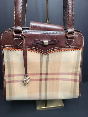 Bolso de hombro vintage Brighton beige y marrón a cuadros Nova a cuadros y cuero Foto 1 de 4