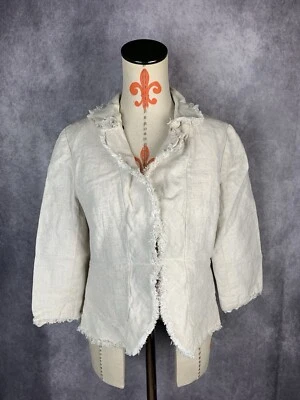 Blazer Chaqueta Top Peck & Peck 100% Lino Talla 8 Marfil Forrado Manga 3/4 Frente Abierto Foto 1 de 4