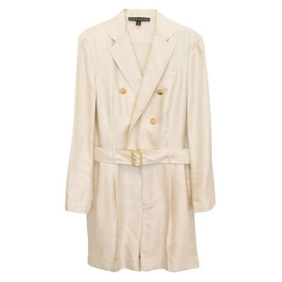 MACACÃO ROMPER RALPH LAUREN BLACK LABEL bege mistura de seda US$ 1298 EUA-6/8 M - Imagem 1 de 4