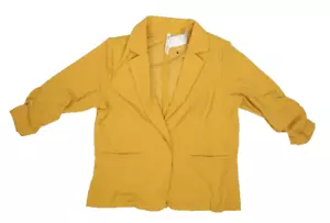 NY Collection Long Sleeve Scuba Crepe Jacket Tinsel Yellow Blazer Womens 1X - Picture 1 of 10