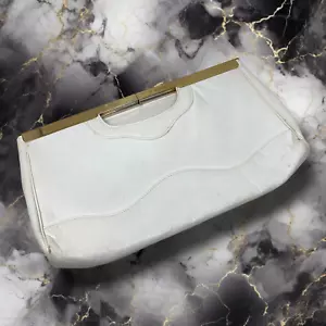 Vintage 1960's White Leather Gold Hinge Envelope Clutch Purse Bag - Picture 1 of 6
