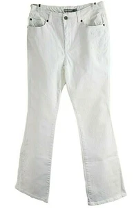 Chicos Platinum Womens Boot Cut Jeans White Denim Embroidered Scroll Pockets S - Picture 1 of 5