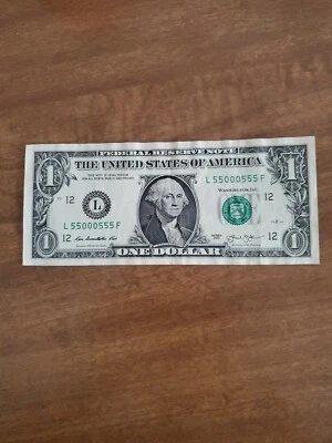 Very rare 2 Tripples And 1 Pair 55000555 Serial Number $1 Bill - Image 1 of 2