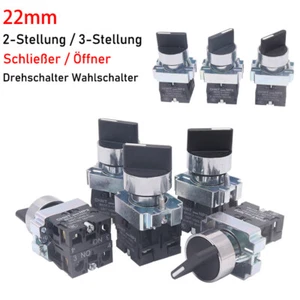 22mm Tastend Rastend Drehschalter Wahlschalter 2, 3 Stellungen Schließer Öffner - Picture 1 of 19