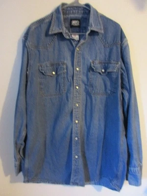 Key Hombres LT Grande-Alto Azul Denim Western Snap Camisa de Trabajo Algodón Usado Defectuoso Foto 1 de 4
