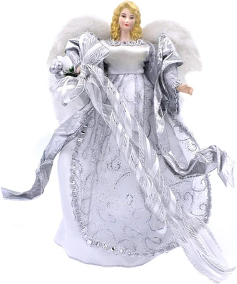 Puntale per Albero Di Natale a Forma Di Angelo, Altezza 30,5 Cm, Colore Argento, - Immagine 1 di 4