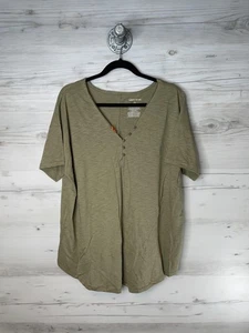 Knox Rose Shirt Damen 2XL olivgrün V-Ausschnitt Henley Kurzarm Boho Slub Strick - Bild 1 von 9