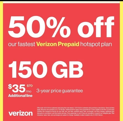 VERIZON Unlimited Data Plan 150GB @ 4G LTE / 5G ($35 A MONTH ) 1!!!! SALE !!!!!! - Image 1 of 2