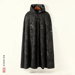 2025 Autumn New Style Corduroy Robe Men's Dragon Cloak Robe Chinese Cape Coat - Picture 1 of 12