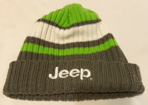 Cappello sci invernale Jeep ricamato a righe in maglia berretto verde grigio bianco - taglia unica - Foto 1 di 6