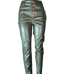 Tinseltown Juniors' Exposed Button-Fly Patent Skinny Jeans - Olive SIZE 11 NWT - Picture 1 of 5