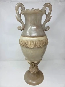Antique Hand-Carved Alabaster Urn Lamp With Dual Handles And Leaf Motif - Picture 1 of 24