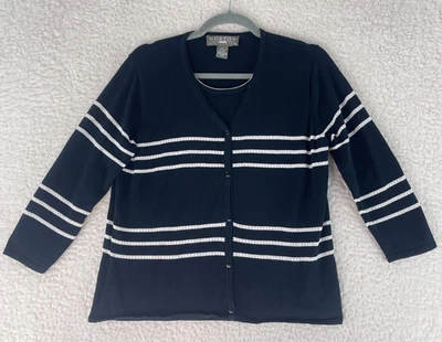 Norton McNaughton Petites Cardigan Sweater Womens Size PL Black Striped Layered - Image 1 of 4