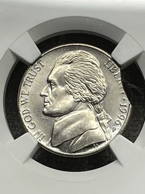 1996 P Jefferson Nickel 5C NGC Mint Error Clipped Planchet Curved Clip - Image 1 of 4