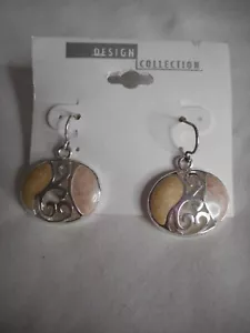 Vintage Estate Costume dangle Earrings swirly creamy beige and silver - Picture 1 of 2
