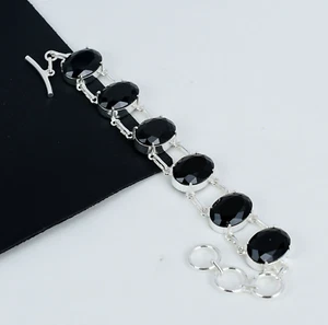 Unique Black Spinel Gemstone Handmade 925 Sterling Silver Bracelet Gift For Her - Picture 1 of 4