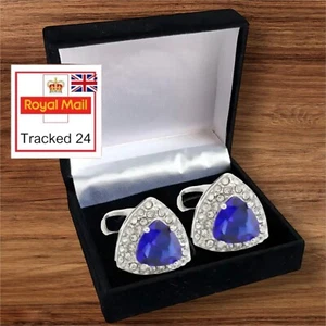 MENS PREMIUM Gemstone CUFF CUFFLINKS Wedding Gift Suit SET IN CUFFLINK BOX UK - Picture 1 of 7
